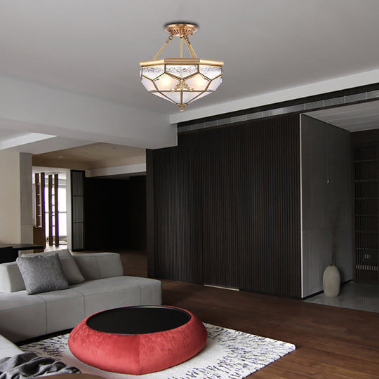 Traditional Frosted Glass Semi Flush Mount For Corridor - Gold Wide 14’/16’/18’ 3/4/6 Lights