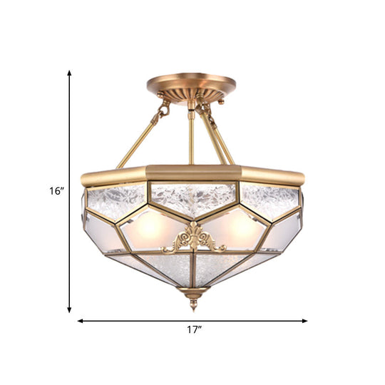 Traditional Frosted Glass Semi Flush Mount For Corridor - Gold Wide 14’/16’/18’ 3/4/6 Lights