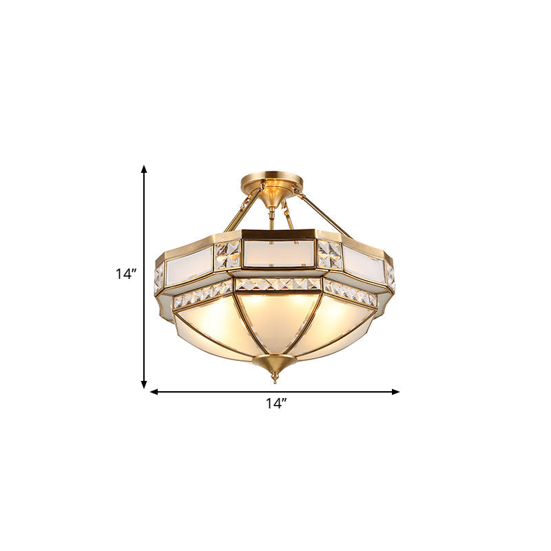 Classic Gold Semi Flush Mount Ceiling Lights With Opal Glass Shade - 14’/18’/21.5’ Wide 3/4/6