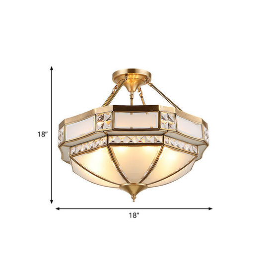 Classic Gold Semi Flush Mount Ceiling Lights With Opal Glass Shade - 14’/18’/21.5’ Wide 3/4/6
