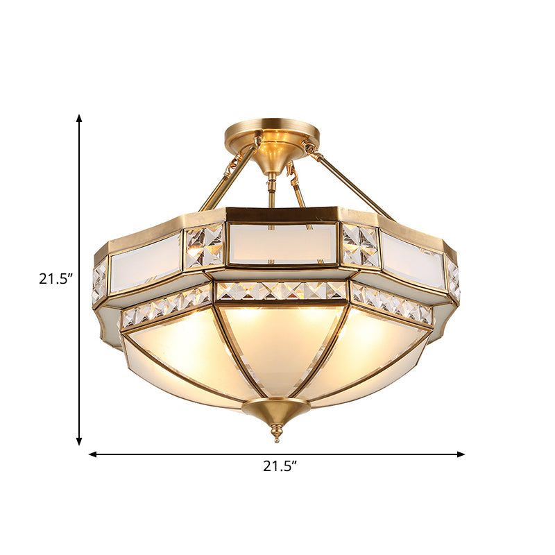 Classic Gold Semi Flush Mount Ceiling Lights With Opal Glass Shade - 14’/18’/21.5’ Wide 3/4/6