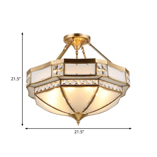 Classic Gold Semi Flush Mount Ceiling Lights With Opal Glass Shade - 14’/18’/21.5’ Wide 3/4/6