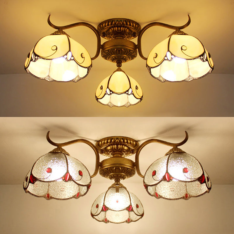 Stained Glass Vintage Ceiling Light - 3-Light Semi Flushmount In