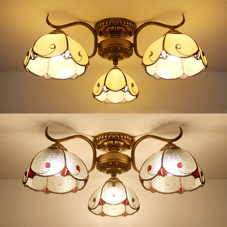 Stained Glass Vintage Ceiling Light - 3-Light Semi Flushmount In