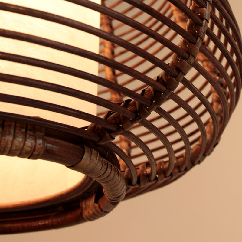 Contemporary Bamboo Pendant Light - Brown Suspension With Pear Head