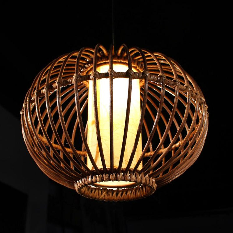 Contemporary Bamboo Pendant Light - Brown Suspension With Pear Head