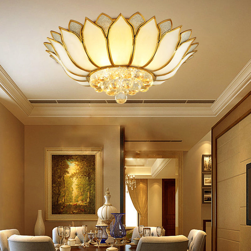 Traditional Gold Flush Mount Light With Scalloped Cream Glass Shades - 4/6 Lights 21.5/23.5 Wide