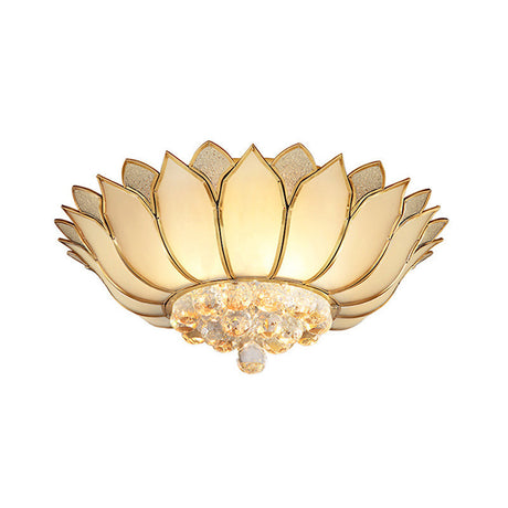 Traditional Gold Flush Mount Light With Scalloped Cream Glass Shades - 4/6 Lights 21.5/23.5 Wide