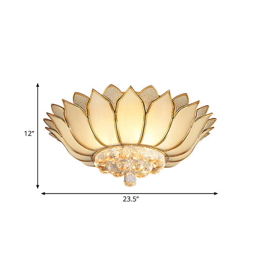 Traditional Gold Flush Mount Light With Scalloped Cream Glass Shades - 4/6 Lights 21.5’/23.5’