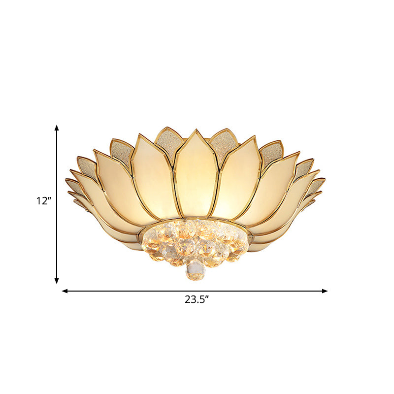 Traditional Gold Flush Mount Light With Scalloped Cream Glass Shades - 4/6 Lights 21.5/23.5 Wide