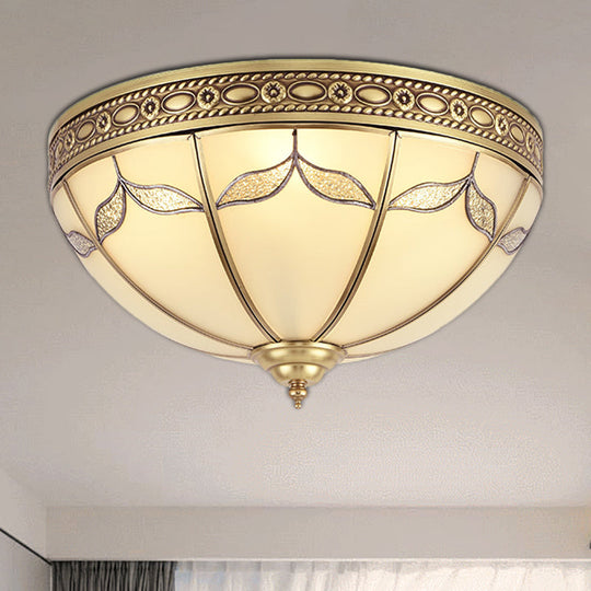 Traditional Milky Glass Bedroom Flushmount Light With Gold Ceiling Lighting - 3/4 Lights
