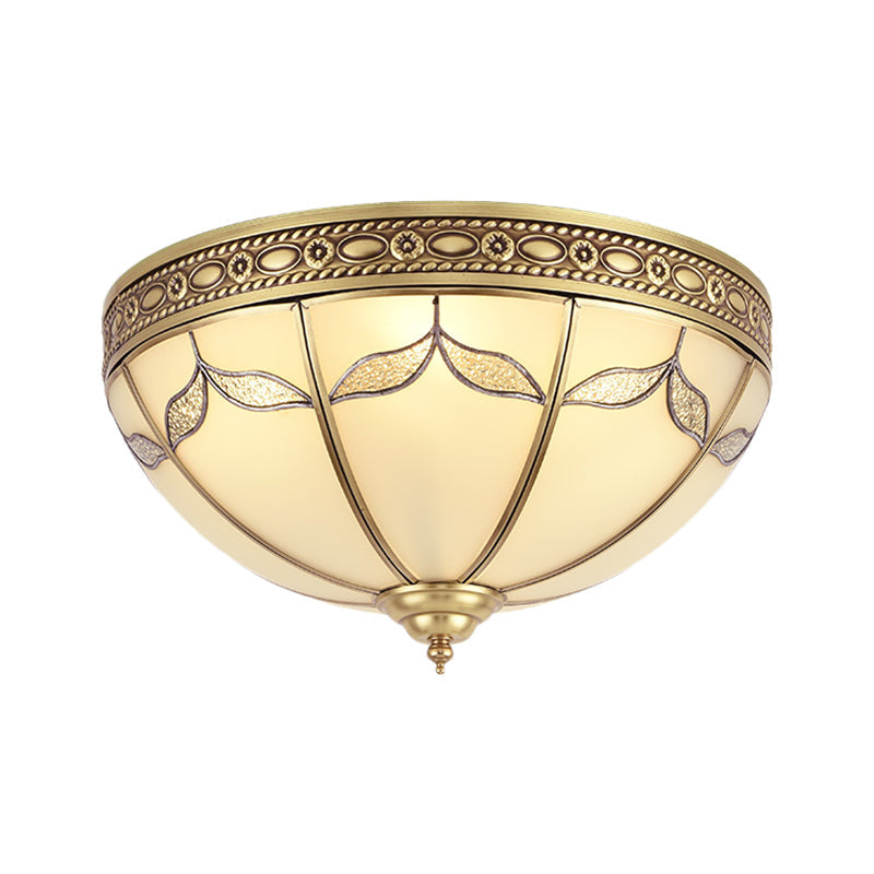 Traditional Milky Glass Bedroom Flushmount Light With Gold Ceiling Lighting - 3/4 Lights 12.5/16