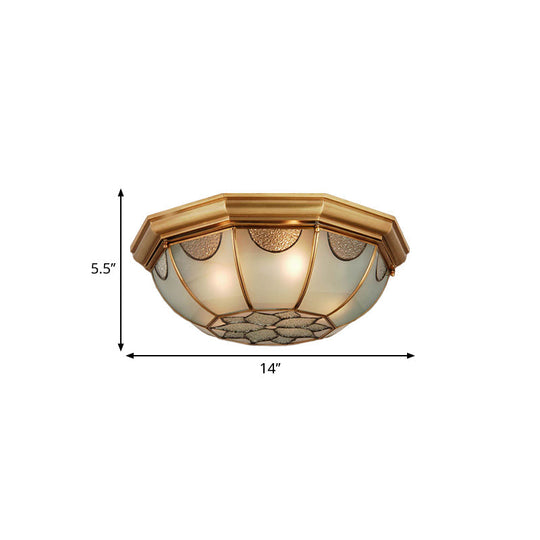 Traditional Flower Frosted Glass Flushmount Lighting In Gold - 3-Light For Bedroom 14/18/23 W