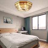 Frosted Glass Geometric Flush Ceiling Light With Gold Accents - Traditional Bedroom Lighting (4/6
