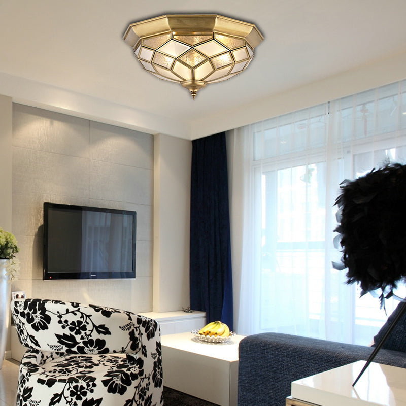 Classic Gold Flush Mount Ceiling Light With Prismatic Glass – 3/5 Lights 18’/21.5’ For Bedroom