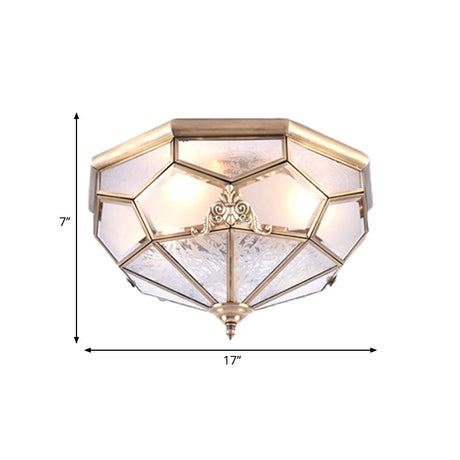 Classic Gold Bowl Frosted Glass Pane Flush Ceiling Light With 3/4/6 Lights - Bedroom Mount Lamp