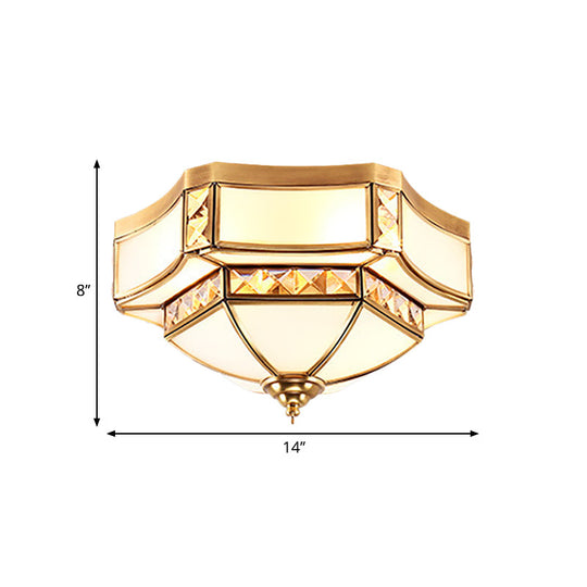 Traditional Opal Glass Bowl Ceiling Flush Mount With Gold Finish - Ideal For Bedroom Lighting
