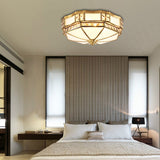 Traditional Opal Glass Bowl Ceiling Flush Mount With Gold Finish - Ideal For Bedroom Lighting
