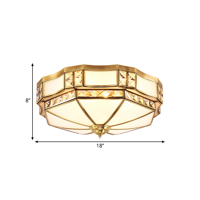 Traditional Opal Glass Bowl Ceiling Flush Mount With Gold Finish - Ideal For Bedroom Lighting
