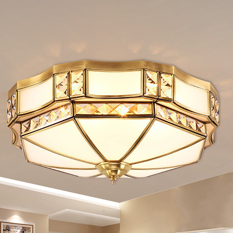 Traditional Opal Glass Bowl Ceiling Flush Mount With Gold Finish - Ideal For Bedroom Lighting