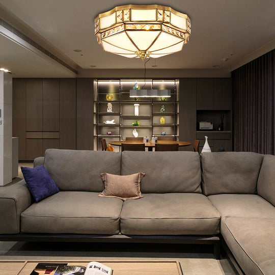 Traditional Opal Glass Bowl Ceiling Flush Mount With Gold Finish - Ideal For Bedroom Lighting