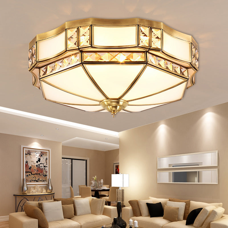 Traditional Opal Glass Bowl Ceiling Flush Mount With Gold Finish - Ideal For Bedroom Lighting 4 /