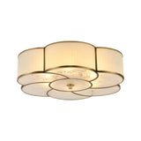 Traditional Brass Floral Flush Mount Lamp For Bedroom With Frosted Glass