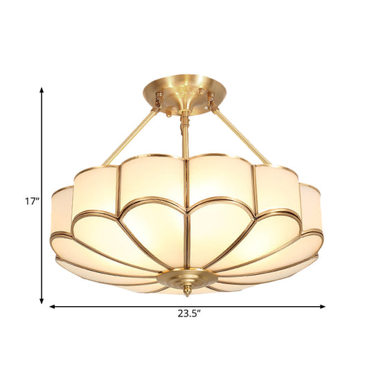 Traditional Scalloped Bedroom Ceiling Light Fixture With Brass Finish 4/6 Bulb Capacity