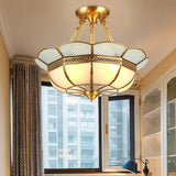 Scalloped Semi-Flush Brass Light Fixture For Bedroom - 4/6 Bulb Ceiling Mount Traditional Design