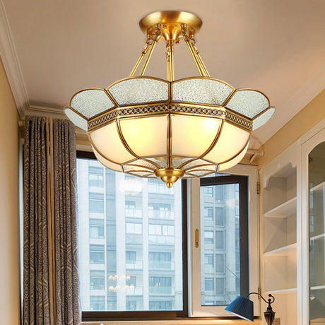 Scalloped Semi-Flush Brass Light Fixture For Bedroom - 4/6 Bulb Ceiling Mount Traditional Design