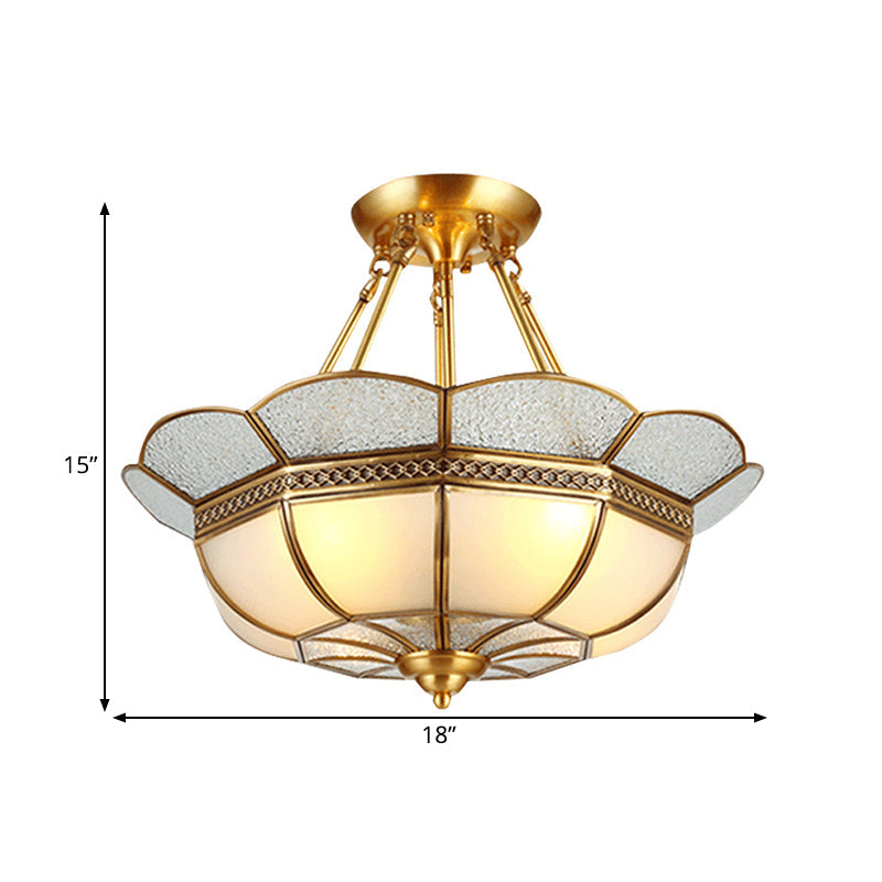 Scalloped Semi - Flush Brass Light Fixture For Bedroom - 4/6 Bulb Ceiling Mount Traditional Design