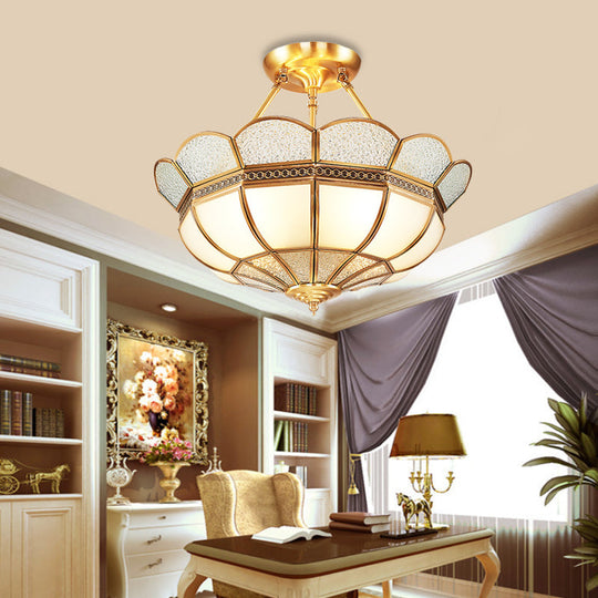 Scalloped Semi - Flush Brass Light Fixture For Bedroom - 4/6 Bulb Ceiling Mount Traditional Design