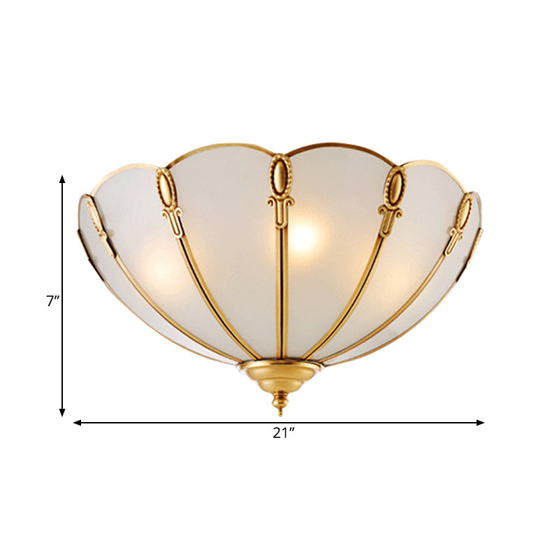Classic Scallop Flush Mount Metal Ceiling Light Fixture In Brass For Bedroom - 17/21 Width 3/4 Bulbs