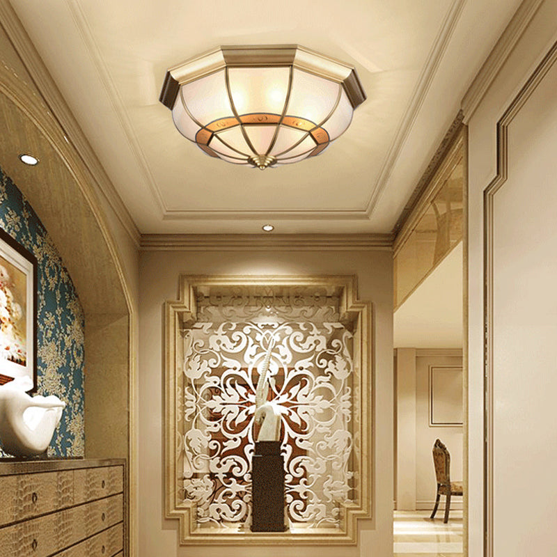 Metal Brass Flush Light Bowl Fixture: Antique Ceiling Mount For Living Room - 4/6 Bulbs