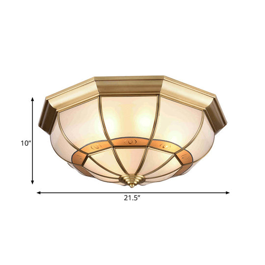 Metal Brass Flush Light Bowl Fixture: Antique Ceiling Mount For Living Room - 4/6 Bulbs