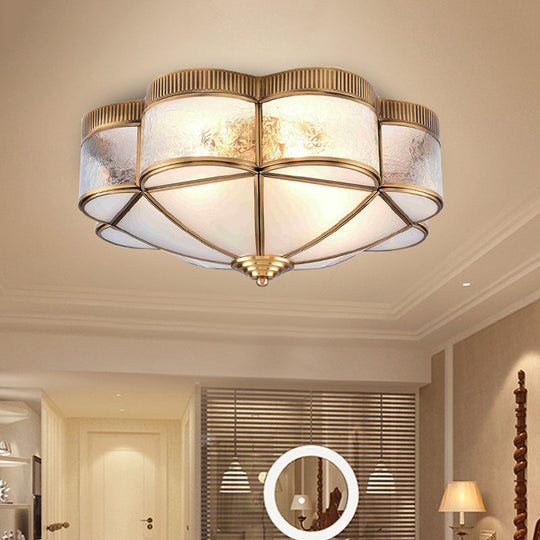 Classic Metal Flower Bedroom Ceiling Light - Flush Mount Fixture 3/4/6 Heads Brass 14/18/21.5 W
