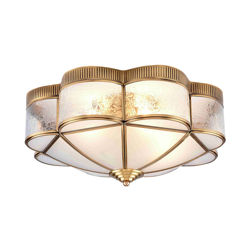 Classic Metal Flower Bedroom Ceiling Light - Flush Mount Fixture 3/4/6 Heads Brass 14/18/21.5 W