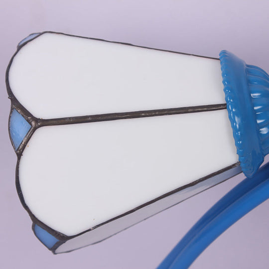 Mediterranean Style Blue Twig Half Ceiling Lamp With Colorful Glass And Radial Design - 4 Heads