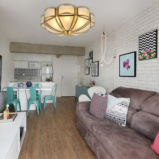 Traditional Metal Brass Flush Mount Chandelier With 3/4/6 Scalloped Heads For Living Room Ceiling -