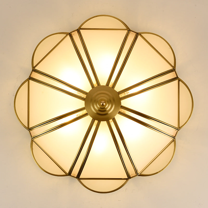 Traditional Metal Brass Flush Mount Chandelier With 3/4/6 Scalloped Heads For Living Room Ceiling -