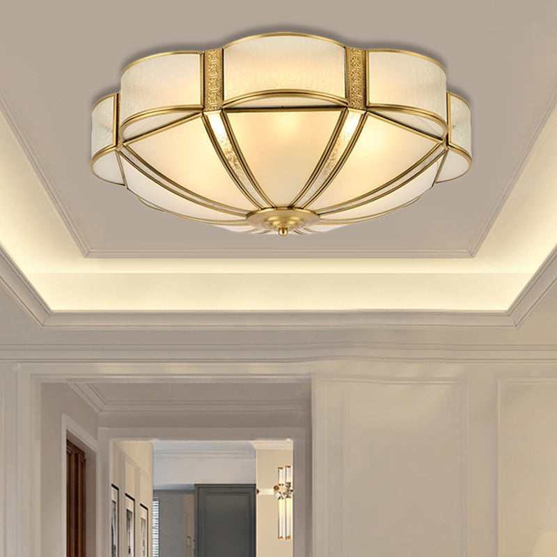 Traditional Metal Brass Flush Mount Chandelier With 3/4/6 Scalloped Heads For Living Room Ceiling -