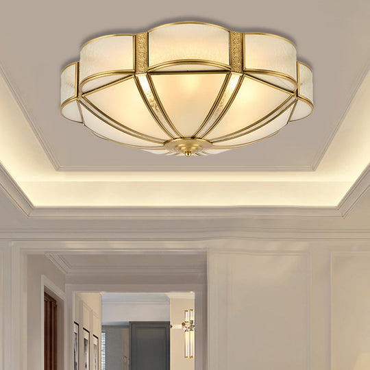 Traditional Metal Brass Flush Mount Chandelier With 3/4/6 Scalloped Heads For Living Room Ceiling -