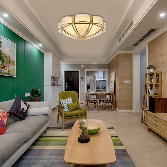 Traditional Metal Brass Flush Mount Chandelier With 3/4/6 Scalloped Heads For Living Room Ceiling -