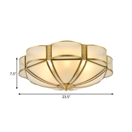 Traditional Metal Brass Flush Mount Chandelier With 3/4/6 Scalloped Heads For Living Room Ceiling -