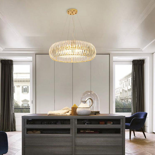 Modern Crystal Donut Chandelier Pendant Light - Gold 6/8 Bulbs Warm/White 21.5’/25.5’ Wide