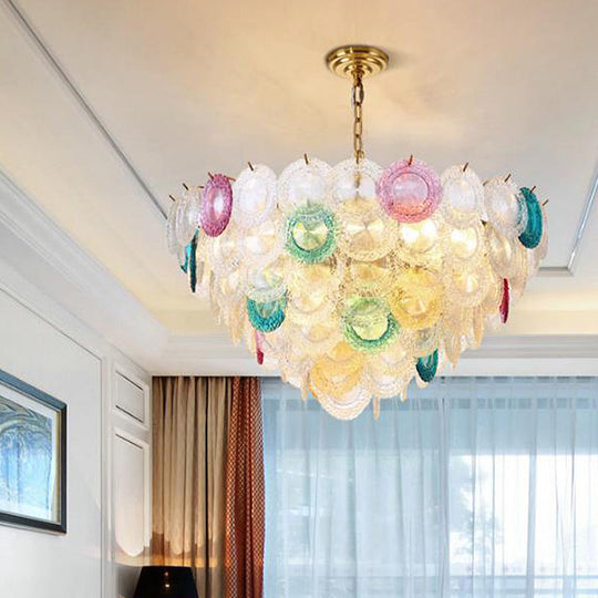 Modern Cut Crystal Conical Chandelier - 12 Bulbs Wide Brass Suspension Pendant Light