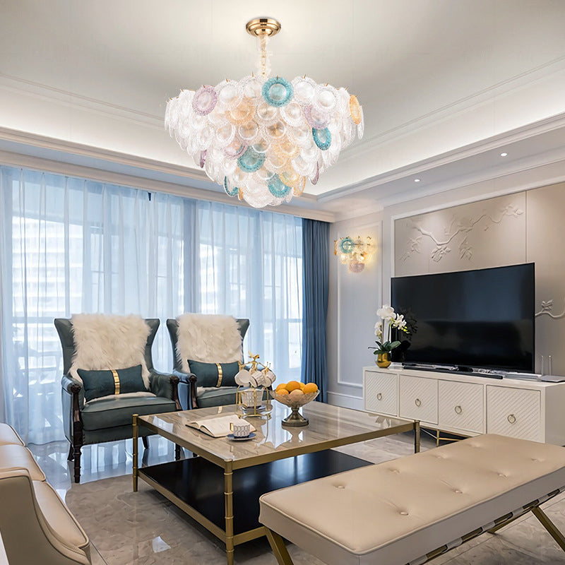 Modern Cut Crystal Conical Chandelier - 12 Bulbs Wide Brass Suspension Pendant Light