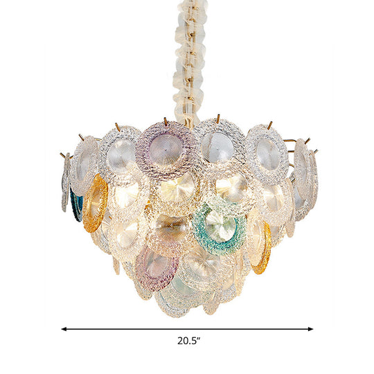 Modern Cut Crystal Conical Chandelier - 12 Bulbs Wide Brass Suspension Pendant Light