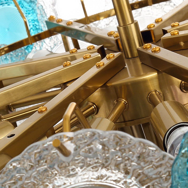 Modern Cut Crystal Conical Chandelier - 12 Bulbs Wide Brass Suspension Pendant Light