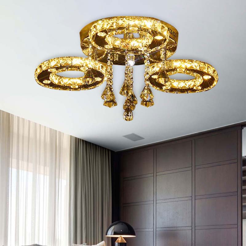 Contemporary K9 Crystal Chrome Ring Led Ceiling Lamp - Multiple Sizes & Colors Available / 23.5’